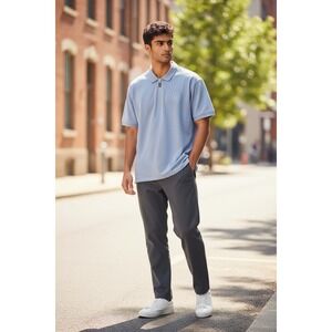Tommy Hilfiger Mens XL Quarter Zip Polo Shirt Light Blue Heather Monogram Logo